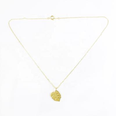 China Eco-friendly Gold Leaf Shape Personalized Beautifully Designed Accessories Ladies Necklace Single Link Chain Long Chain Silver Plated KMN1071 for sale