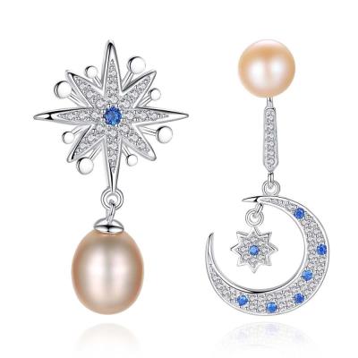 China Eco-friendly Design Star Fashion Elegant Diamond Earrings Moon Pearl Earring Pearl Earrings for sale