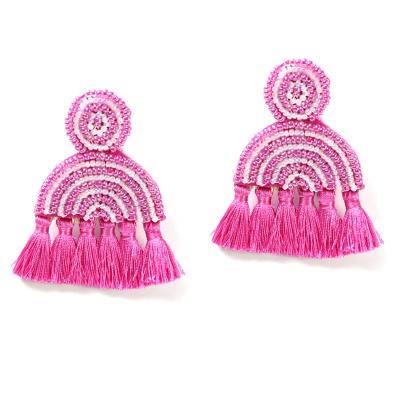 China New Design Semicircular Rainbow Tassel Earrings Eco-friendly Tassel Earrings for sale