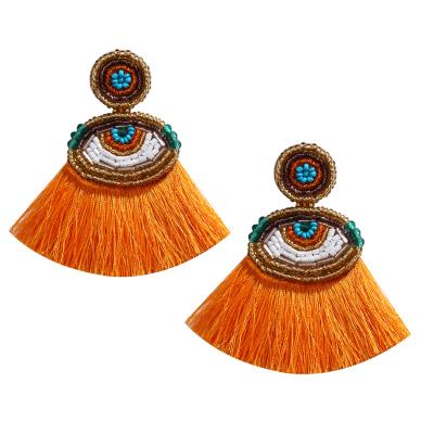 China Eco - Friendly Colored Fashion Tassel Evil Eye Long Shaped Earring for sale