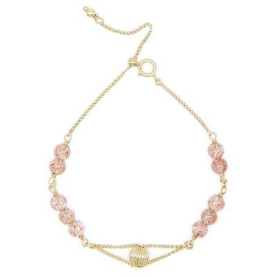 China Elegant Minimalist Sliding Chain Rose Crystal Rose Quartz Bracelet Crystal Gemstone Bracelet for sale