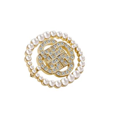 China Latest Popular Fashion Brooch Flower Rhinestone Women Design Elegant With Crystal Zircon Pearl Pin Brooch Women for sale