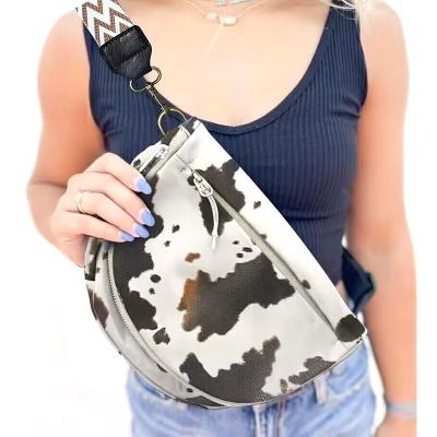 China Eco-friendly / Waterproof / Recyclable / Multi-function Women Aztec Leopard Cow Printed PU Leather Sling Crossbody Bags Waterproof Sports Waist Chest Bags for sale