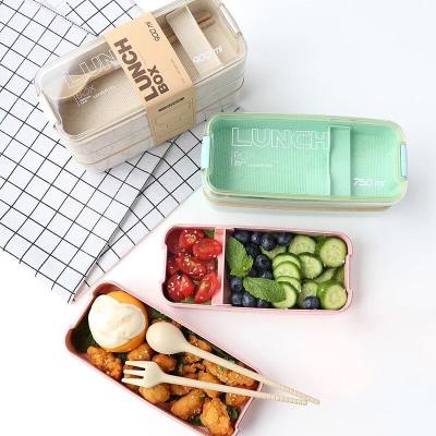 China Stackable Wheat Straw Bento Lunch Box 3 Layer Lunch Box Compartment Freshness Travel Student School for sale