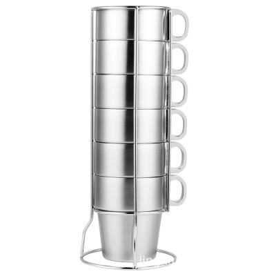 China Sustainable Double Wall Stainless Steel 4 And 6 Pieces Coffee Mug Drinking Water Cup Set With Stand for sale