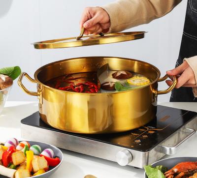 China Viable Ready To Ship Gold Copper Cookware Manufacturer Stainless Steel Stock Wholesale Pot 26CM 28CM 30CM 32CM for sale