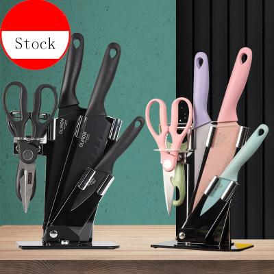 China Sustainable 6 PCS Kitchen Knife Set With Block Stainless Steel Chef Knife Block Set High Carbon Knives Set Of Kitchen for sale