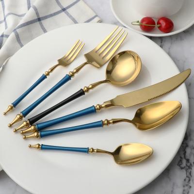 China Luxury Flatware Dinnerware 18/10 Gold Cutlery Matte Color Colored Hotel Handle Flatware Set for Spoons Forks Knives for sale