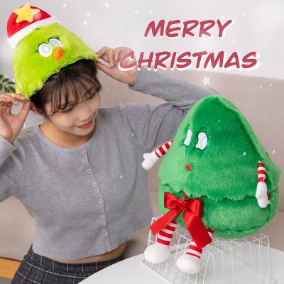 China Cute Doll Factory Wholesale Christmas Tree Toy Super Cute Kawaii Green Xmas Tree with Red Hat Xmas Party Decoration Lovely Gifts for Kids for sale