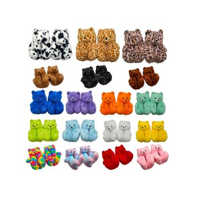 China Anti-slip Cute Winter Warm Shoes Non Slip Animal Fluffy Furry Teddy Bear Plush House Slippers For Women Girl for sale