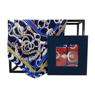 China Soft Custom Design Saddle Print Twill Square Women Pure Silk Scarf Bandana Designer for sale