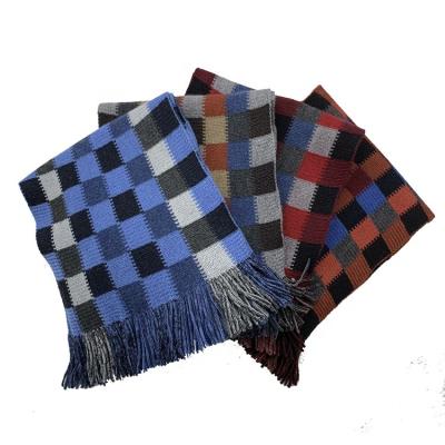 China Netting Soft Professional Mens Scarf Wool / Acrylic Blended Check Knitted Scarf for sale