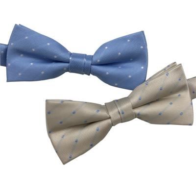 China Custom Dobby Men's Bow Ties 100% Silk White Dot Bowties Blue Dot White Dot for sale