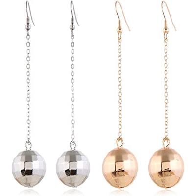 China 2 Pairs Durable Trendy Trendy Disco Earring Stainless Gold Silver Polished Ball Earring For Women for sale