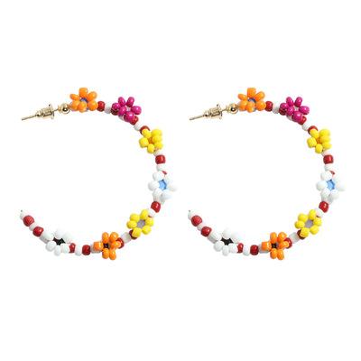 China Durable Bohemia Pearl Colorful Circle Earring Floral Open Earring Beaded Daisy Flower Earrings for sale