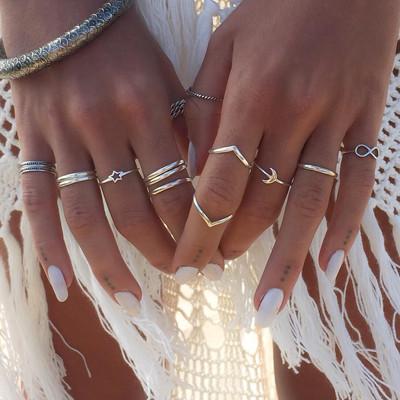 China Trendy Cute BOHEMIA Bohemian Rings Silver Rings For Teen Girls Stackable Rings Set For Women for sale