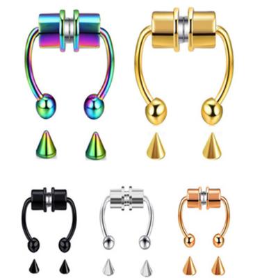 China New Design Environmental Friendly Stainless Steel Nose Ring Colorful Horseshoe Nose Ring Unperforated Magnetic Nose Ring for sale