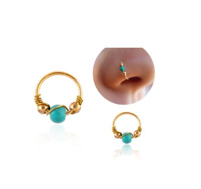 China 2021 Fashion Environmental Friendly Trendy Beads Nose Ring Turquoise Nose Ring Hoop Gold Nose Ring For Women for sale