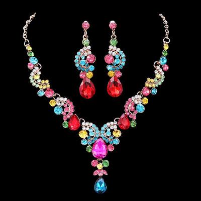 China Wedding Party Environmental Friendly Bridal Costume Jewelry Sets Crystal Necklace Earrings Sets Elegant For Brides Women for sale