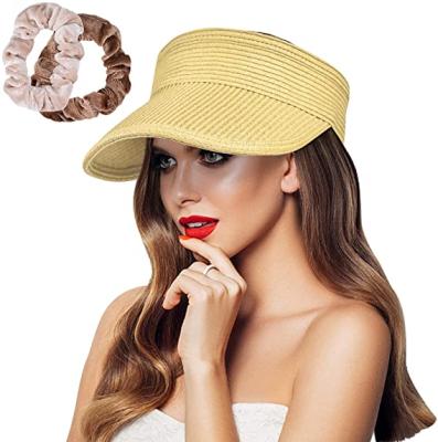 China Environmently Friendly UV Protection Straw Sun Hat Beach Ponytail Sun Visor Foldable Sun Visor Wide Brim Hat For Women for sale