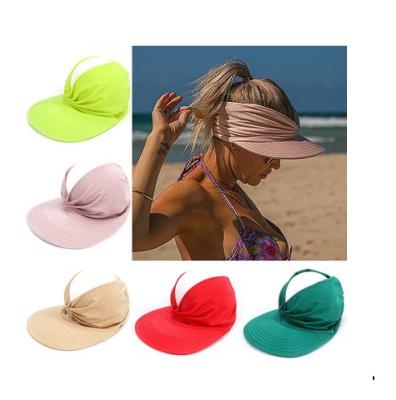 China Environmently-Friendly Wide UV Foldable Sun Visor Ponytail Hat Elastic Brim Protection Hollow Hat For Women for sale