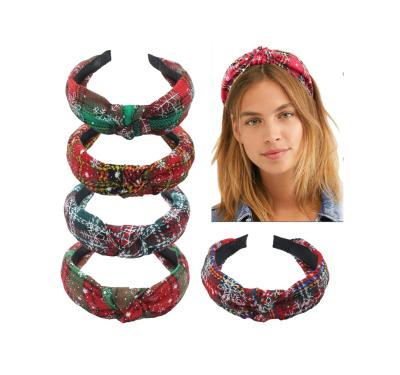 China Retro Elastic Hair Accessories Party Headwear Christmas Head Wrap Turban Plaid Headbands Wide Headbands for sale