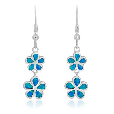 China Fashion five petal flower earrings Hawaii jewelry wholesale blue opals 925 silver plated fashion European and American style for sale