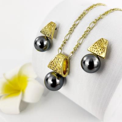 China Fashion Pearl Jewelry Set High Quality Cheap Polynesian Necklace and Earrings Hawaiian Jewelry Wholesale for sale