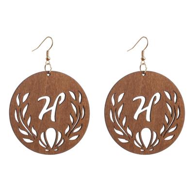 China CLASSIC H Polynesian Wooden Round Earrings Trendy Letter H Earrings News Hawaiian Jewelry for sale