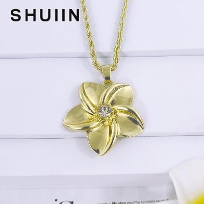 China SHUIIN Fashion Polynesian CZ Gemstone Flower Necklace Hawaiian Gold Jewelry Wholesale for sale