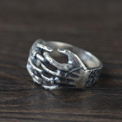 China Wholesale Retro Men's Open Skull Sterling Silver Ring S925 Thai Silver Retro Men's Finger Open Skull for sale