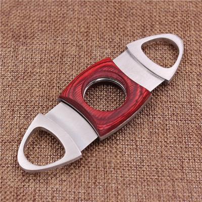 China Stainless Steel Double Guillotine Metal Cigar Cutter Handles CLASSIC Wooden Cigar Cutters for sale