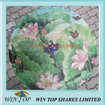 China Lotus and butterfly model oil painting umbrella for sale