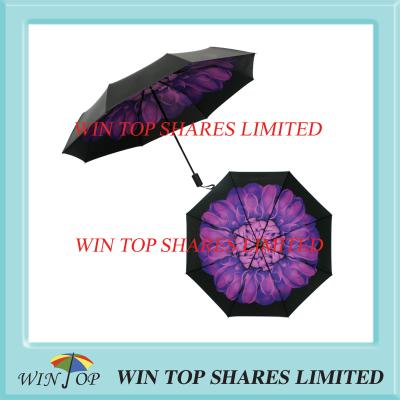 China Brand new 3 folds Anti UV black adhesive Violet umbrella for sale