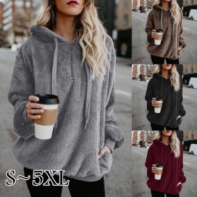 China Women Anti-Shrink Shear Winter Causal Solid Warm Long Sleeve Jacket Thick Hooded Sweatshirt Jacket Tops for sale