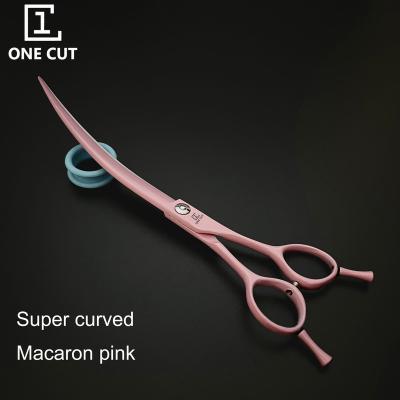 China 7.5 Inch Super Curved Scissors Pet Scissors Dogs Grooming Macaron Pink Dogs Grooming Scissors for sale