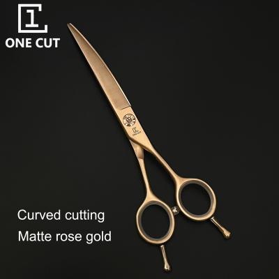 China Dogs Pet Grooming 6.5 Inch 440C Curved Scissors Matt Pet Scissors Rose Gold for Dog Salon Scissors for sale