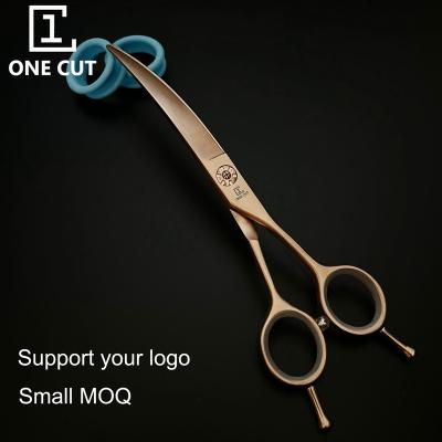 China Hot Selling High Quality Dog Scissors Curved Steel Rose Gold Scissors For Pet Pointed 6.5 Inch 440C for sale