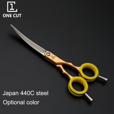 China Dogs Optional Colors 6.5 Inches Ready To Ship Japanese Steel Pet Grooming Scissors Curved Blade for sale