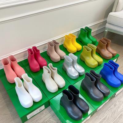 China Fashion Trend Avocado Green Waterproof Rain Boots Lift Bottom Short Boots Rubber Unique Scented Shoes for sale