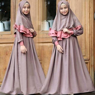 China Children's Muslim Dress 2 Piece Cover Long Dress Girl Clothing Breathable Sleeve Clothes Muslim Scarf for sale