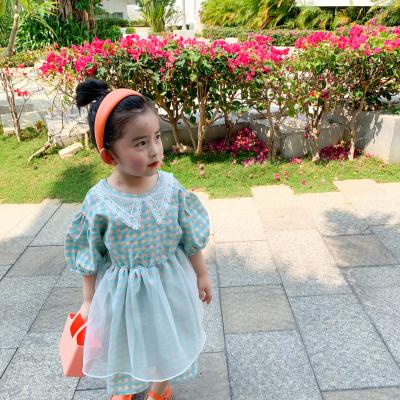 China Regular Kids Short Sleeve Lace Collar Dresses For Kids Cotton Summer Plaid Kids Short Sleeve Dresses for sale