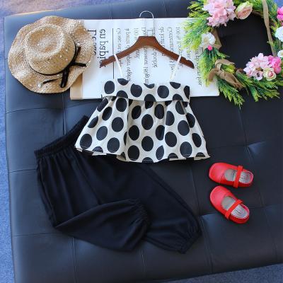 China Fashion Girl Casual Wear Suit Sling Polka Dots Shirts With Pants Summer Kids Baby Clothes Set Wear for sale