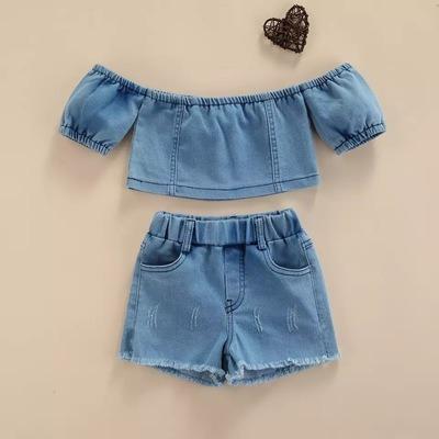 China Wholesale Casual Girls Clothes Sets Denim Summer Tops Shirts Icing Shorts Kids Casual Kids Clothes for sale