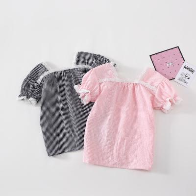 China Sustainable Baby Shorts Sleeve Lace Shirts For Kids Cotton Summer Plaid T-Shirts Kids Bubble Sleeve Shirts for sale