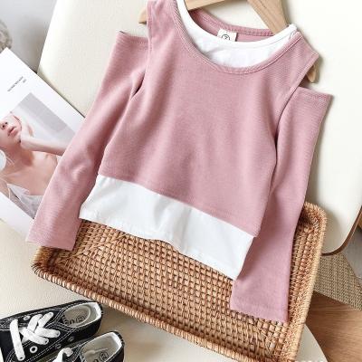 China Sustainable Spring Long Sleeve Crop Tops Modern Solid Color Blend Blouse Organic Baby Tops Shirts for sale