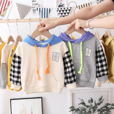 China Viable Casual Plaid Plaid Patchwork Hoodie Boy T-Shirt Kids Long Sleeve And Plain Jacket for sale