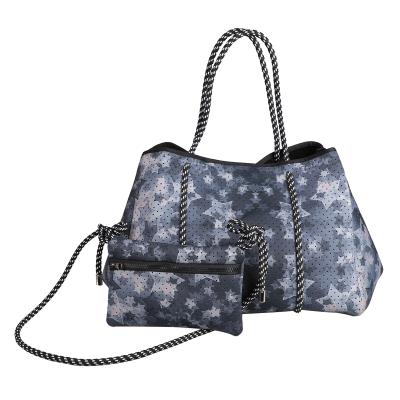 China New Color High Quality KS2121 Star Printing Tie Dye Neoprene Fabric Perforated Beach Tote Bag for sale