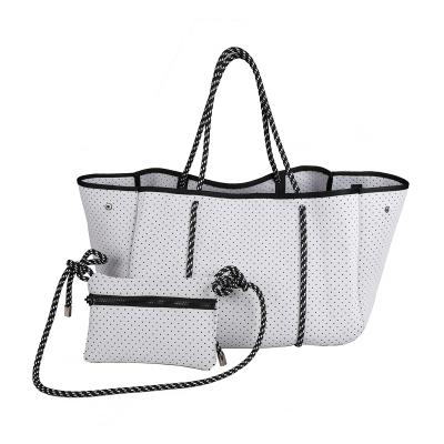 China High Quality KS2125 Solid Color Neoprene Beach Tote Bag White Or Light Gray Perforated Customized for sale