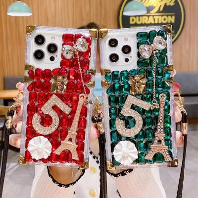 China Anti-fall Fashion Lady Girls Glitter Diamond Phone Case Square TPU PC Bling Cover For iPhone 11 pro max 12 pro max for sale